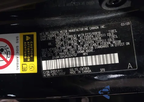 2010 Lexus Rx 350 из США, поврежденный, VIN 2T2BK1BA3AC004707